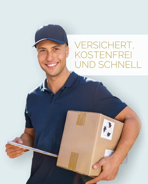Paketbote mit versichertem Goldversand-Paket